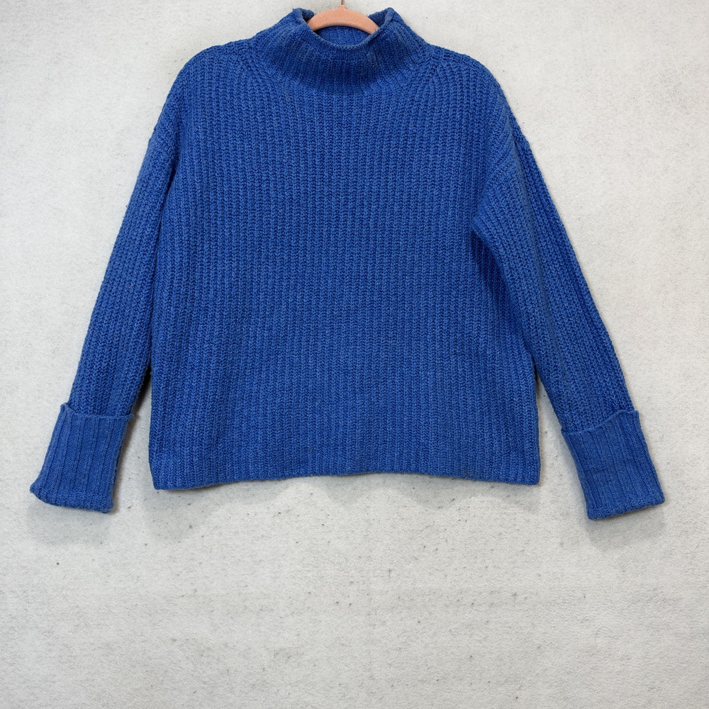 Maeve By Anthropologie Sweater Womens Small Blue Mock Neck Waffle Knit Pullover